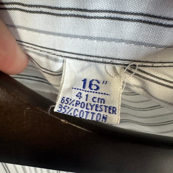 Gianni Bellini Shirt Mens Size 16 White Black Striped Polyester Blend Button Up - Picture 6 of 13